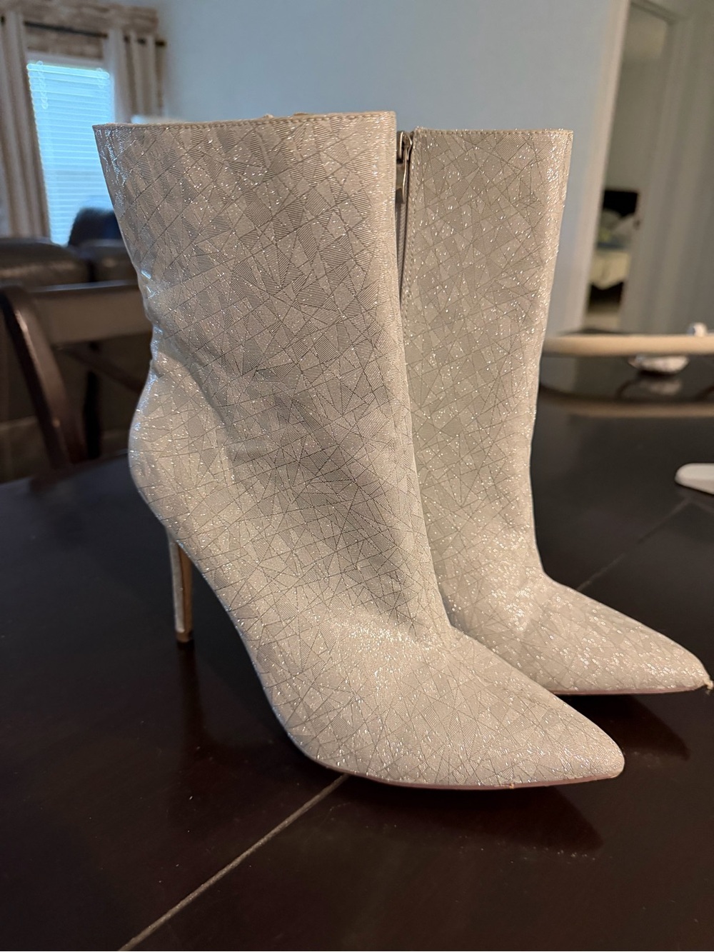 DSW Silver Glitter Pointed Stiletto Ankle Boots